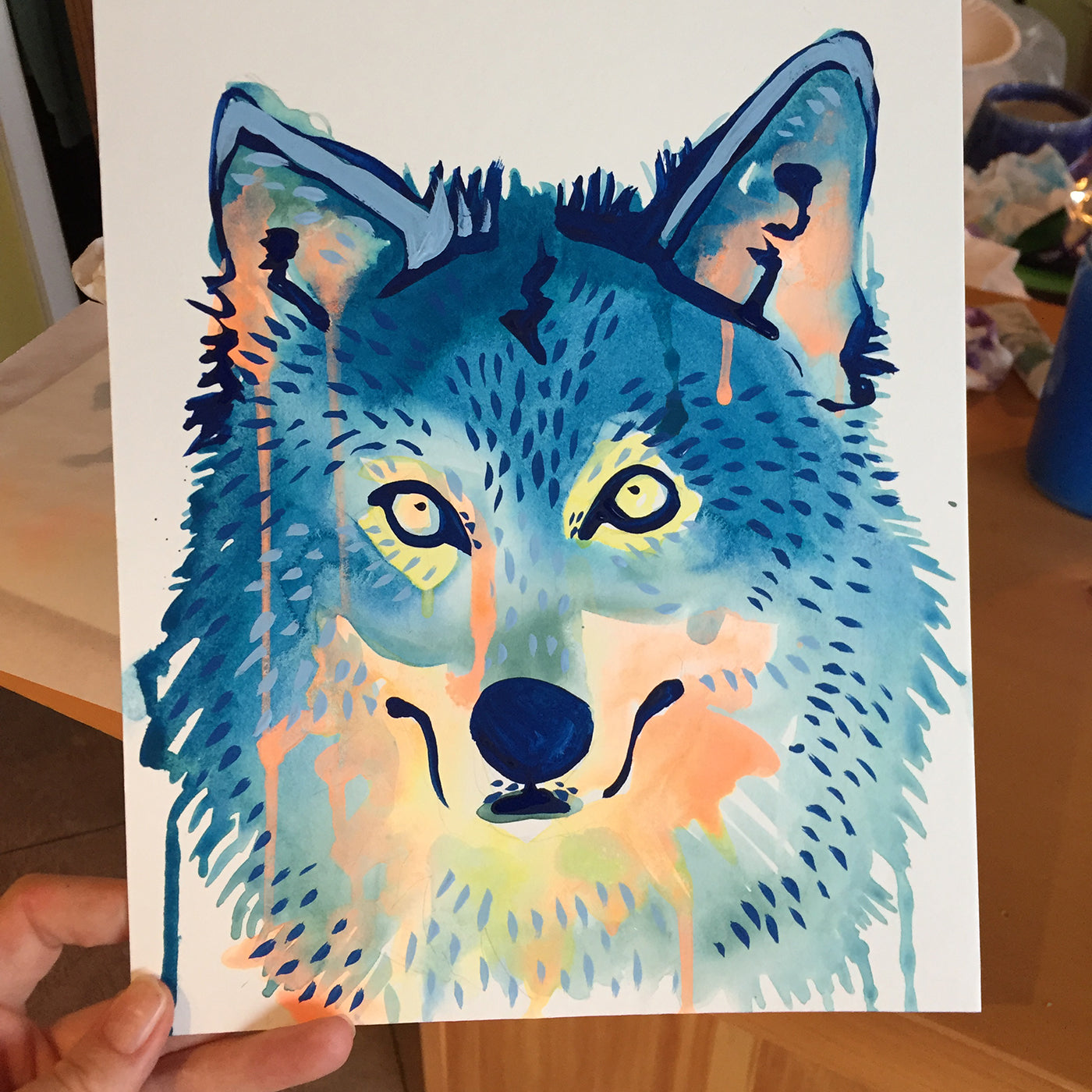 Watercolour Wolf Face Design