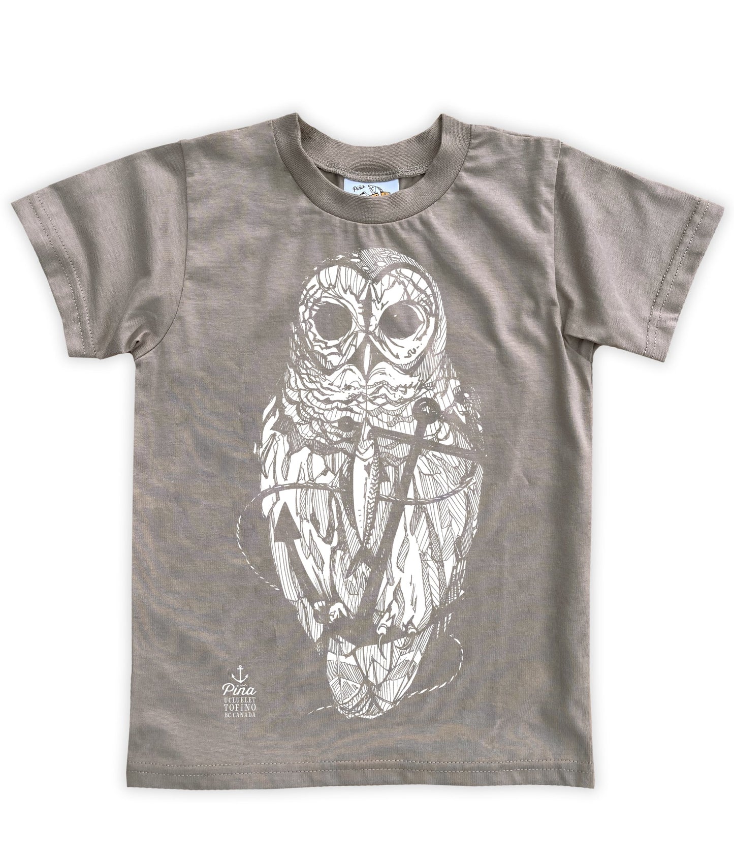 Owl & Anchor in White Negative Organic Cotton Kids Tee