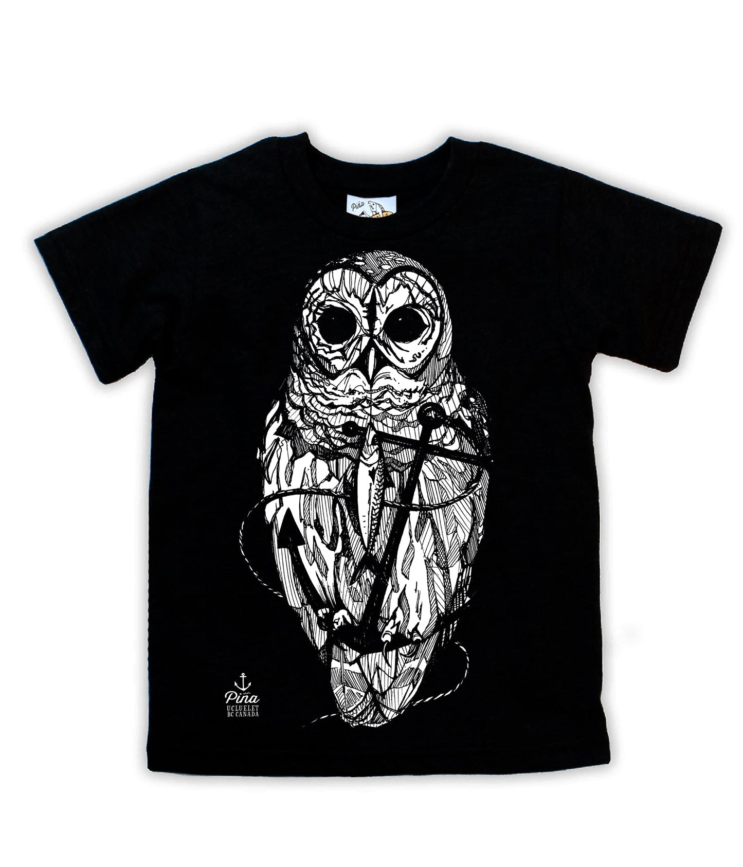 Owl & Anchor in White Negative Organic Cotton Kids Tee