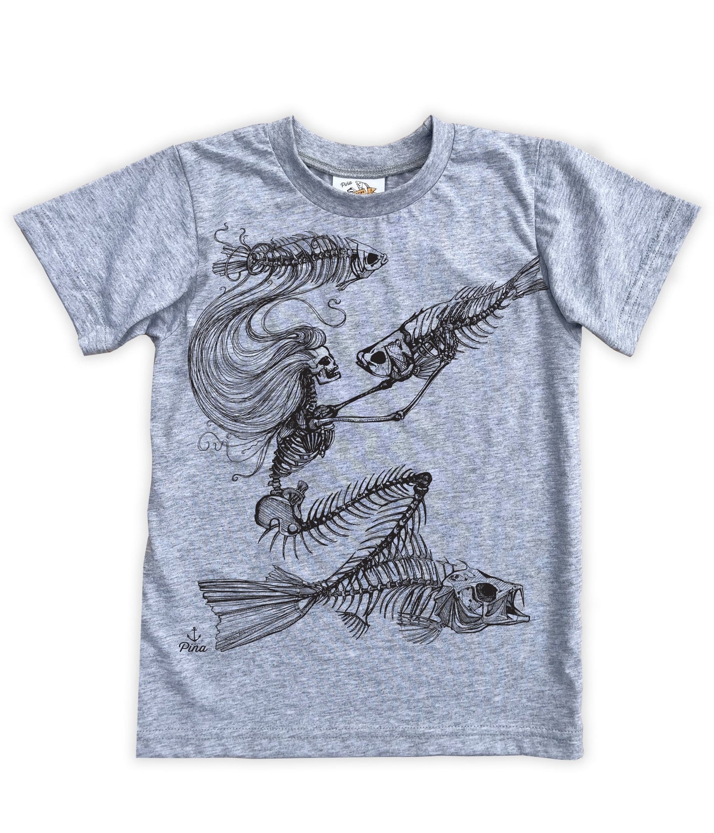 Skeleton Mermaid in Black Organic Cotton Kids Tee