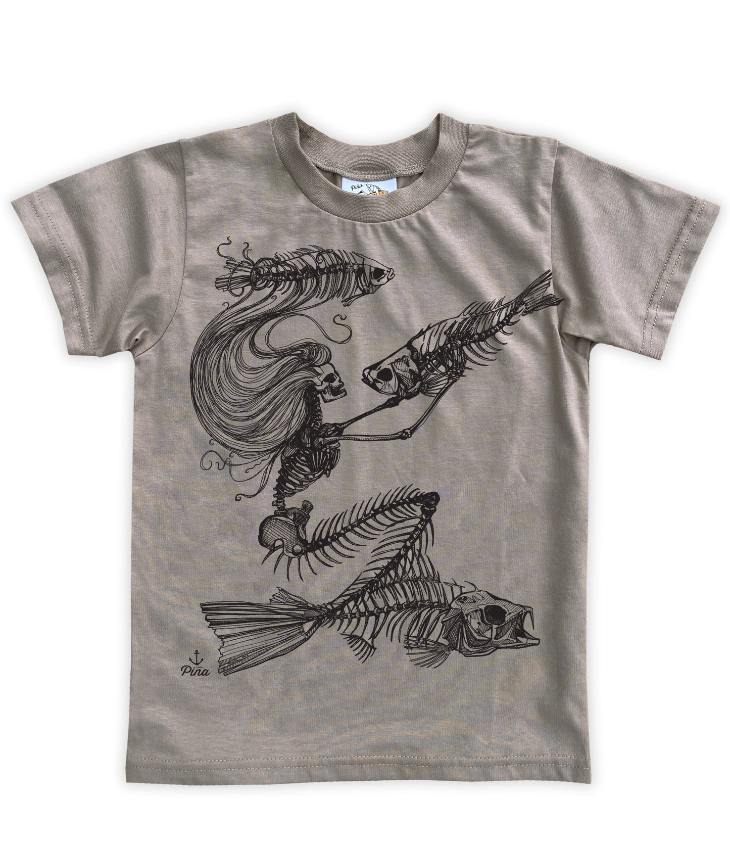 Skeleton Mermaid in Black Organic Cotton Kids Tee