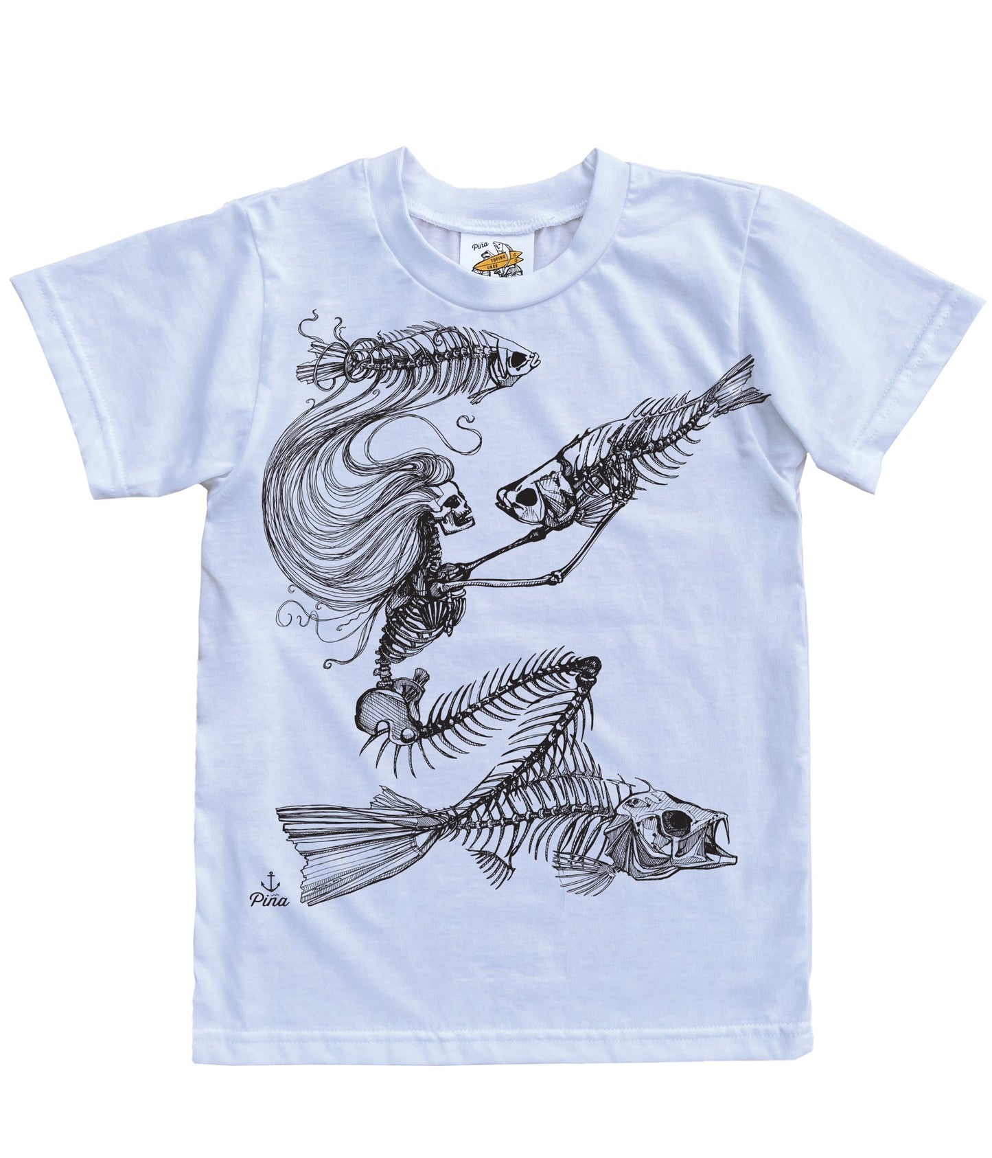 Skeleton Mermaid in Black Organic Cotton Kids Tee