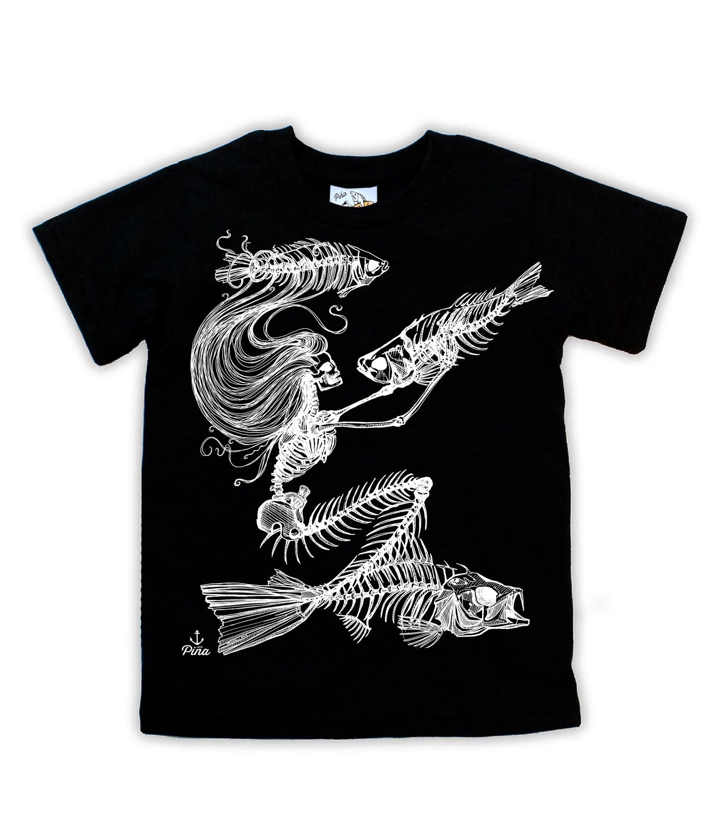 Skeleton Mermaid in White Ink Organic Cotton Kids Tee