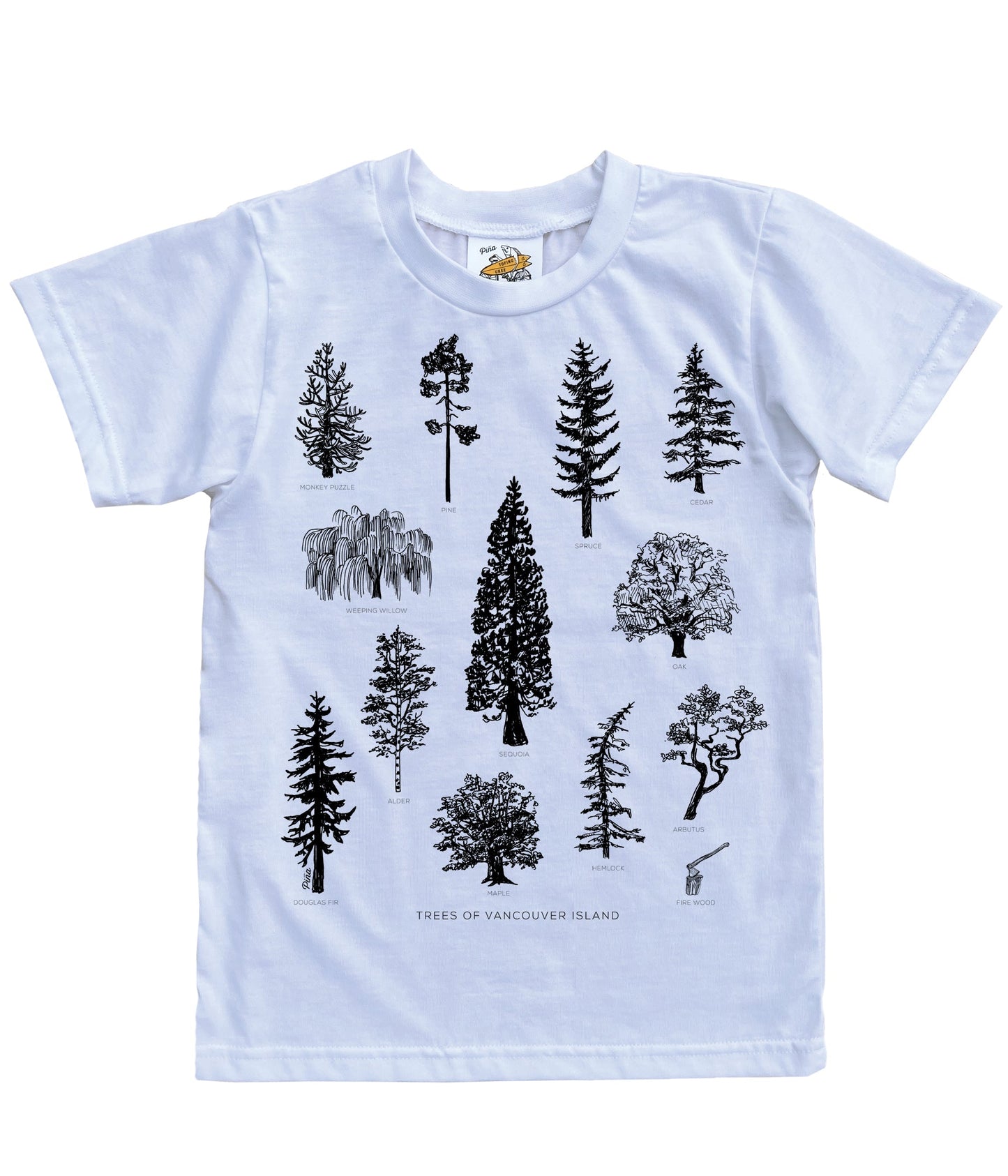 Tree Species in Black Ink Organic Cotton Kids Tee