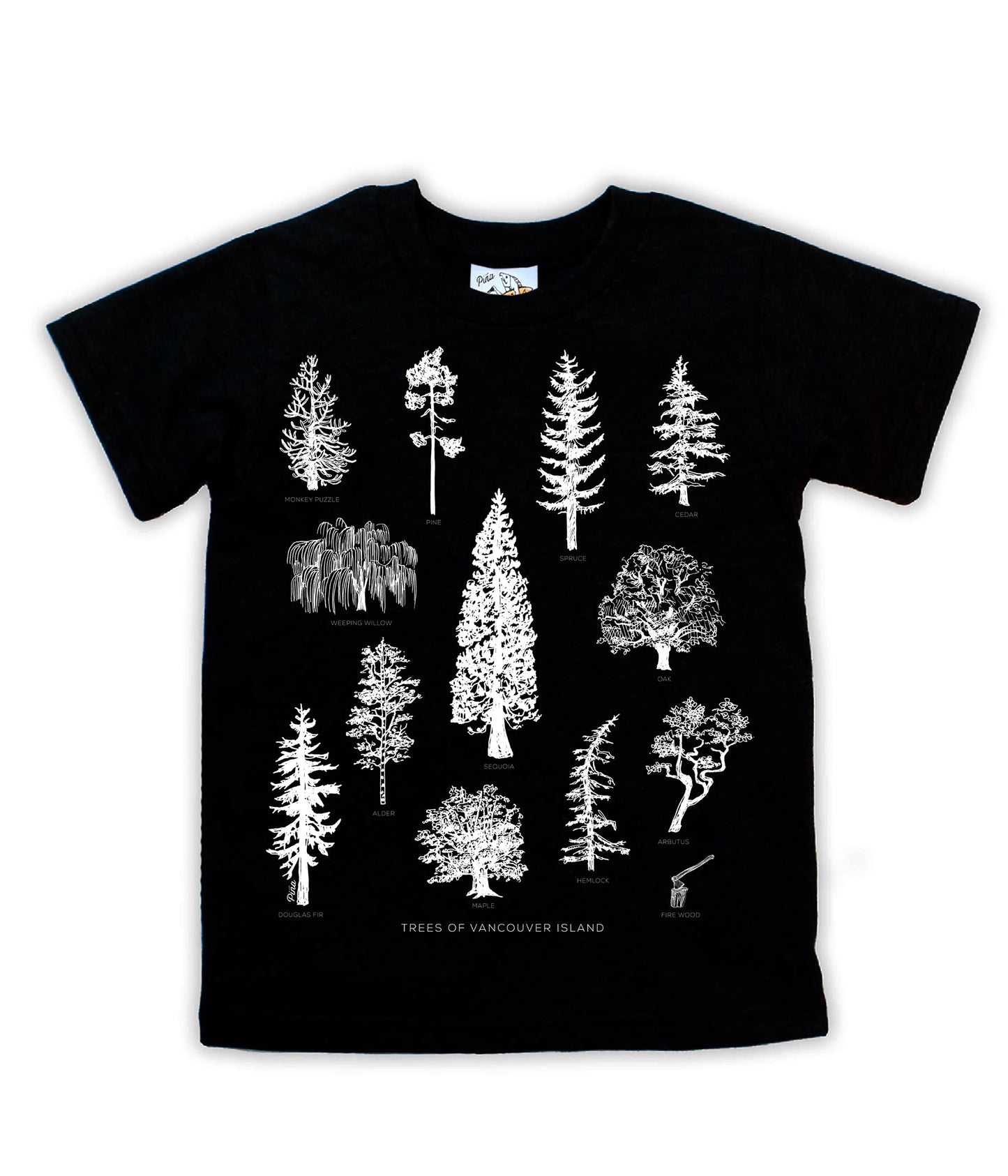Tree Species in White Ink Organic Cotton Kids Tee