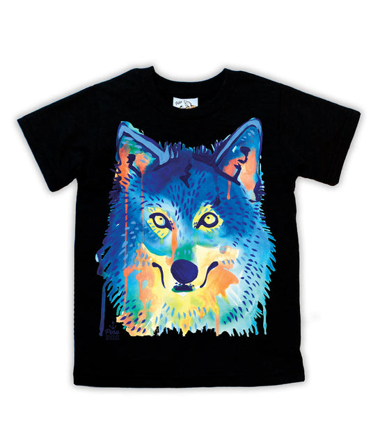 Watercolour Wolf Face Organic Cotton Kids Tee