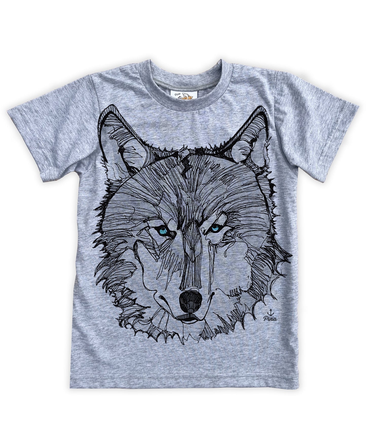 Wolf Face in Grey Organic Cotton Kids Tee