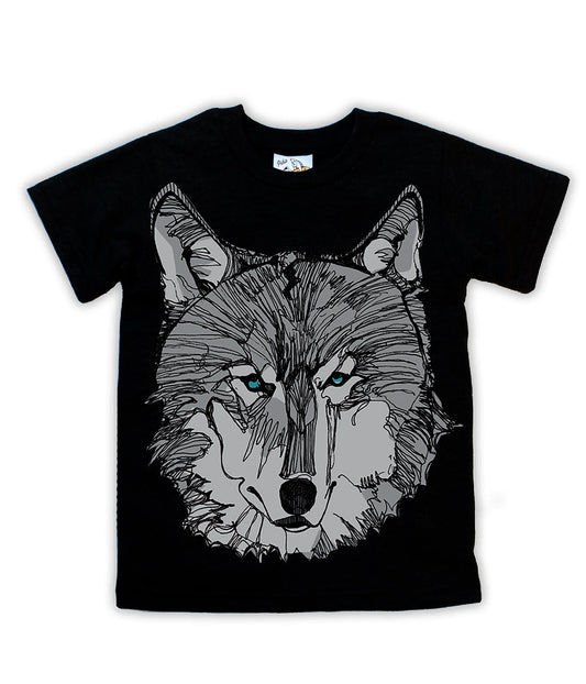 Wolf Face in Grey Organic Cotton Kids Tee