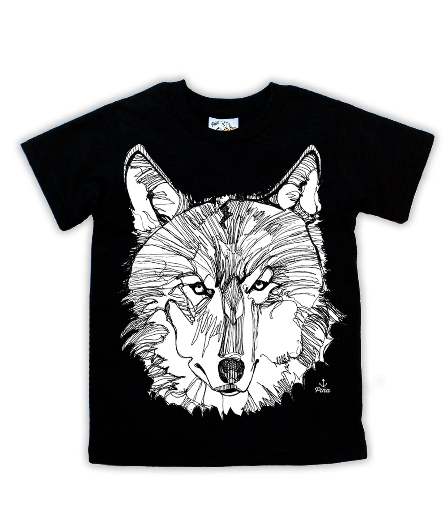 Wolf Face in White Negative Organic Cotton Kids Tee