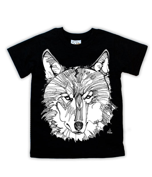 Wolf Face in White Negative Organic Cotton Kids Tee