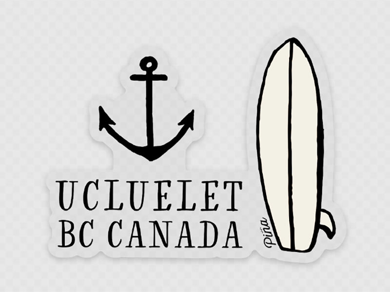 Anchor Ucluelet Surfboard Clear Sticker Black Type