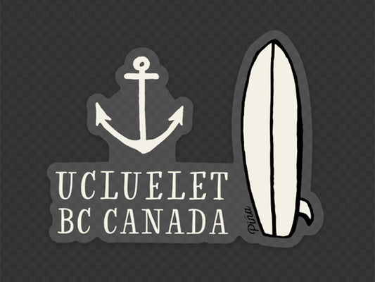 Anchor Ucluelet Surfboard Clear Sticker White Type