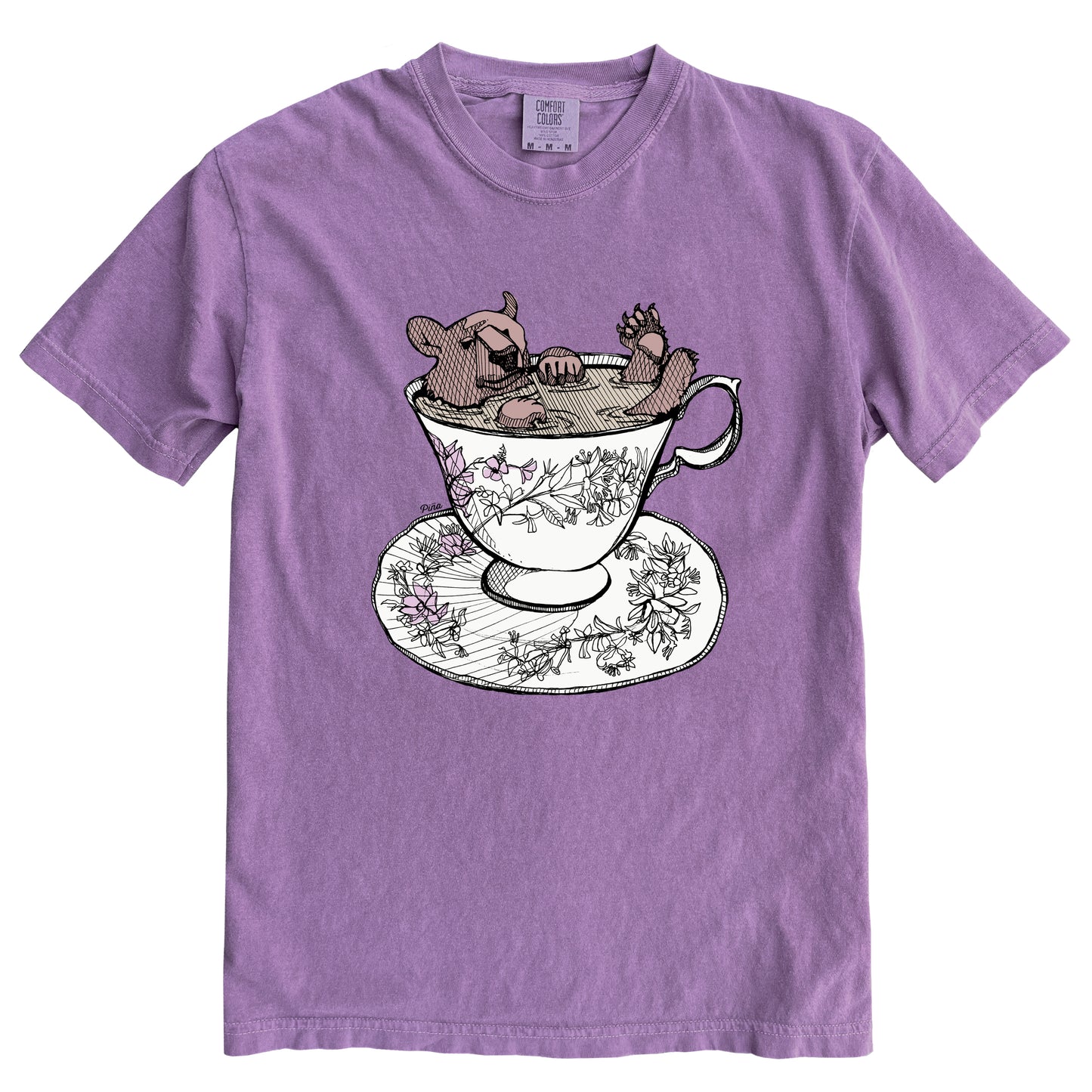 Bear in Teacup in Colour Ink Comfort Colours Heavyweight Cotton Tee