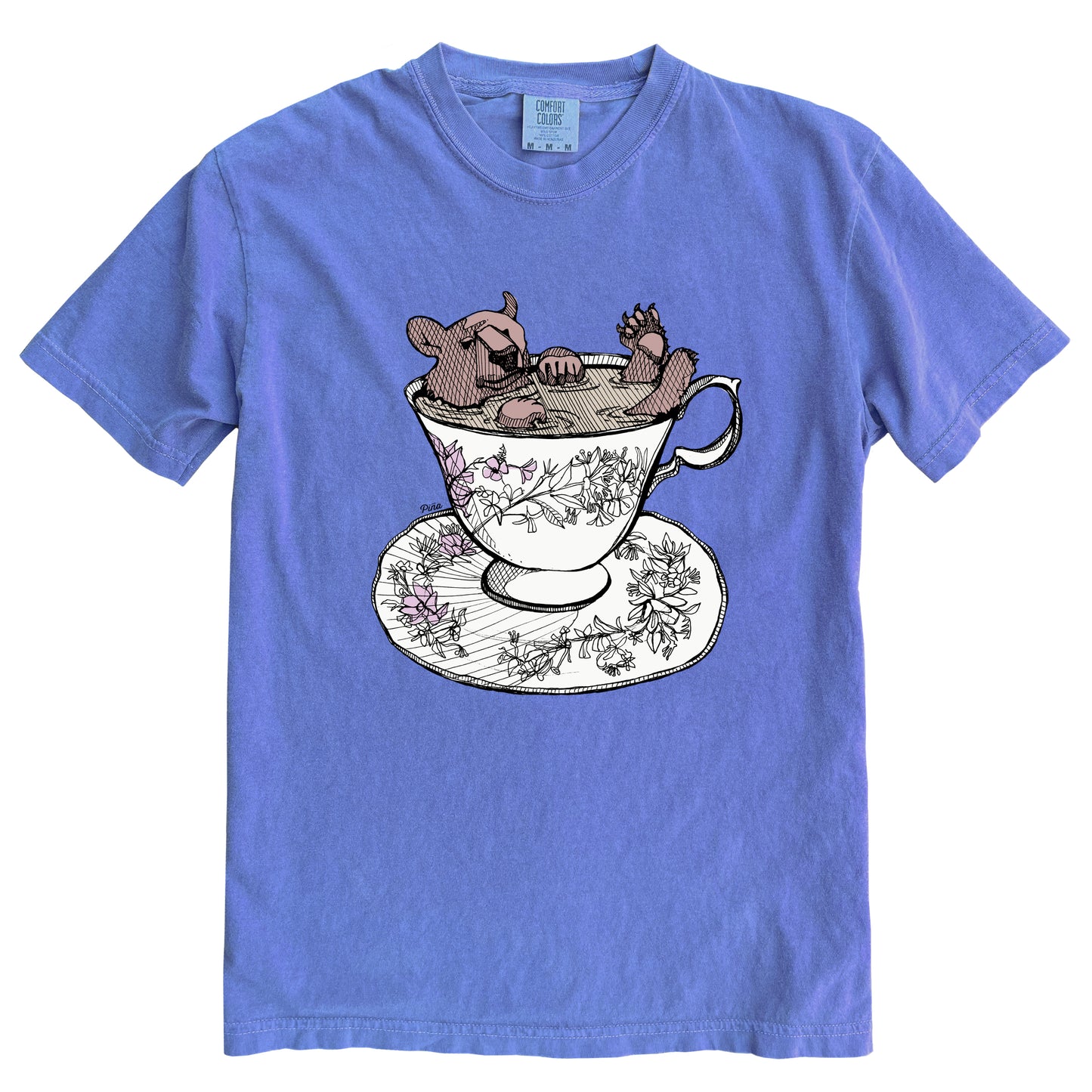 Bear in Teacup in Colour Ink Comfort Colours Heavyweight Cotton Tee