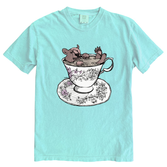 Bear in Teacup in Colour Ink Comfort Colours Heavyweight Cotton Tee