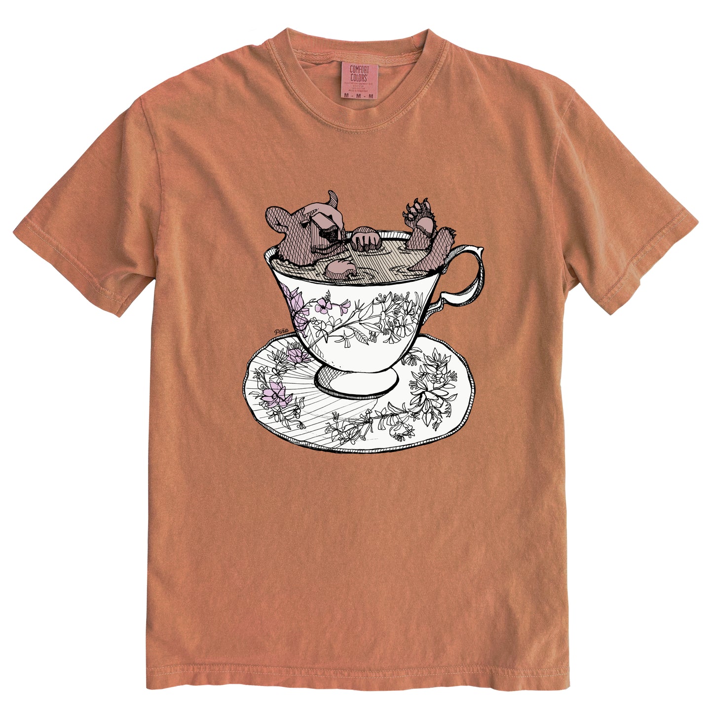 Bear in Teacup in Colour Ink Comfort Colours Heavyweight Cotton Tee