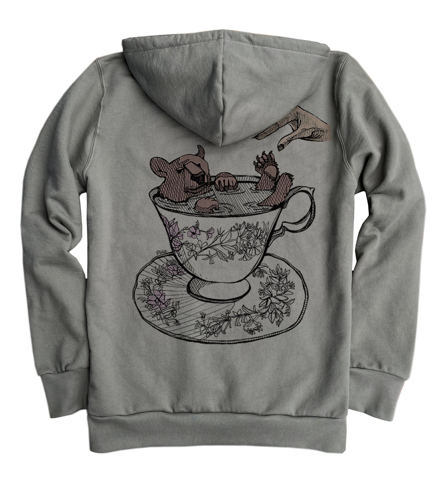 Bear in Teacup with Hand Organic Cotton Unisex Hoodie, Made in Canada