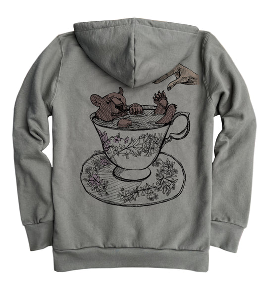 Bear in Teacup with Hand Organic Cotton Unisex Hoodie, Made in Canada