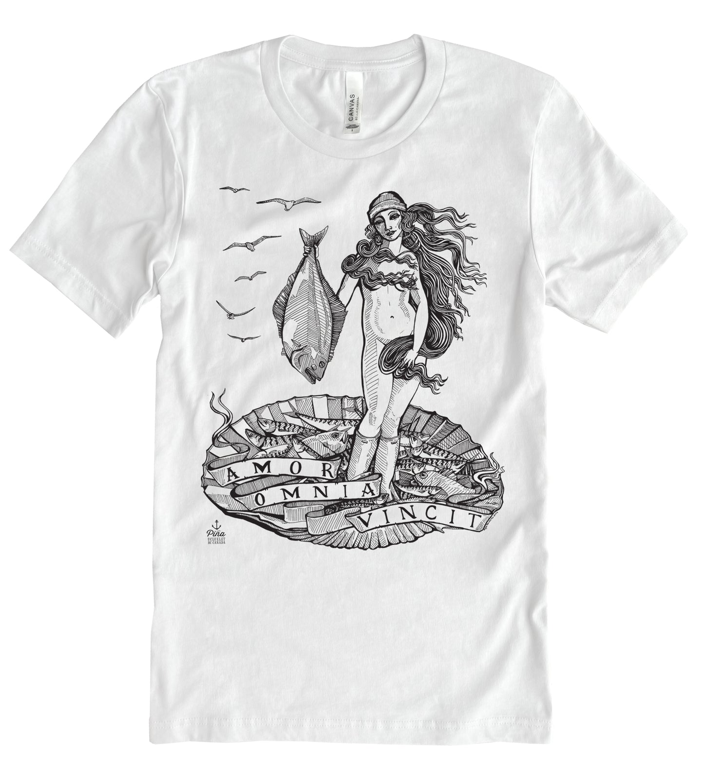 Birth of Venus in Black Ink Unisex Cotton Jersey Tee