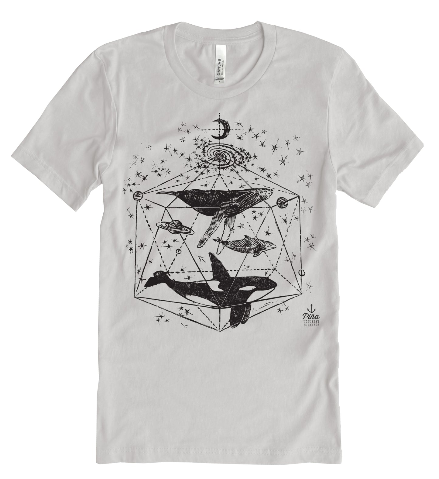 Galactic Whales in Black Ink Unisex Cotton Jersey Tee