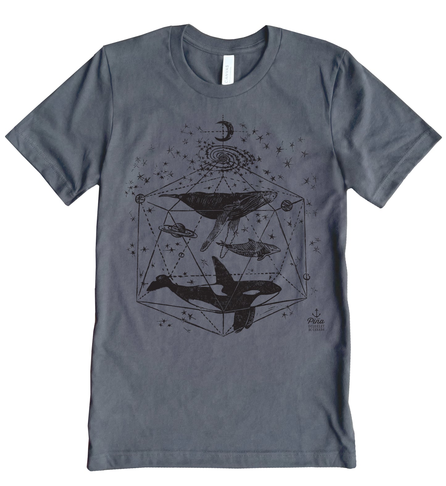 Galactic Whales in Black Ink Unisex Cotton Jersey Tee