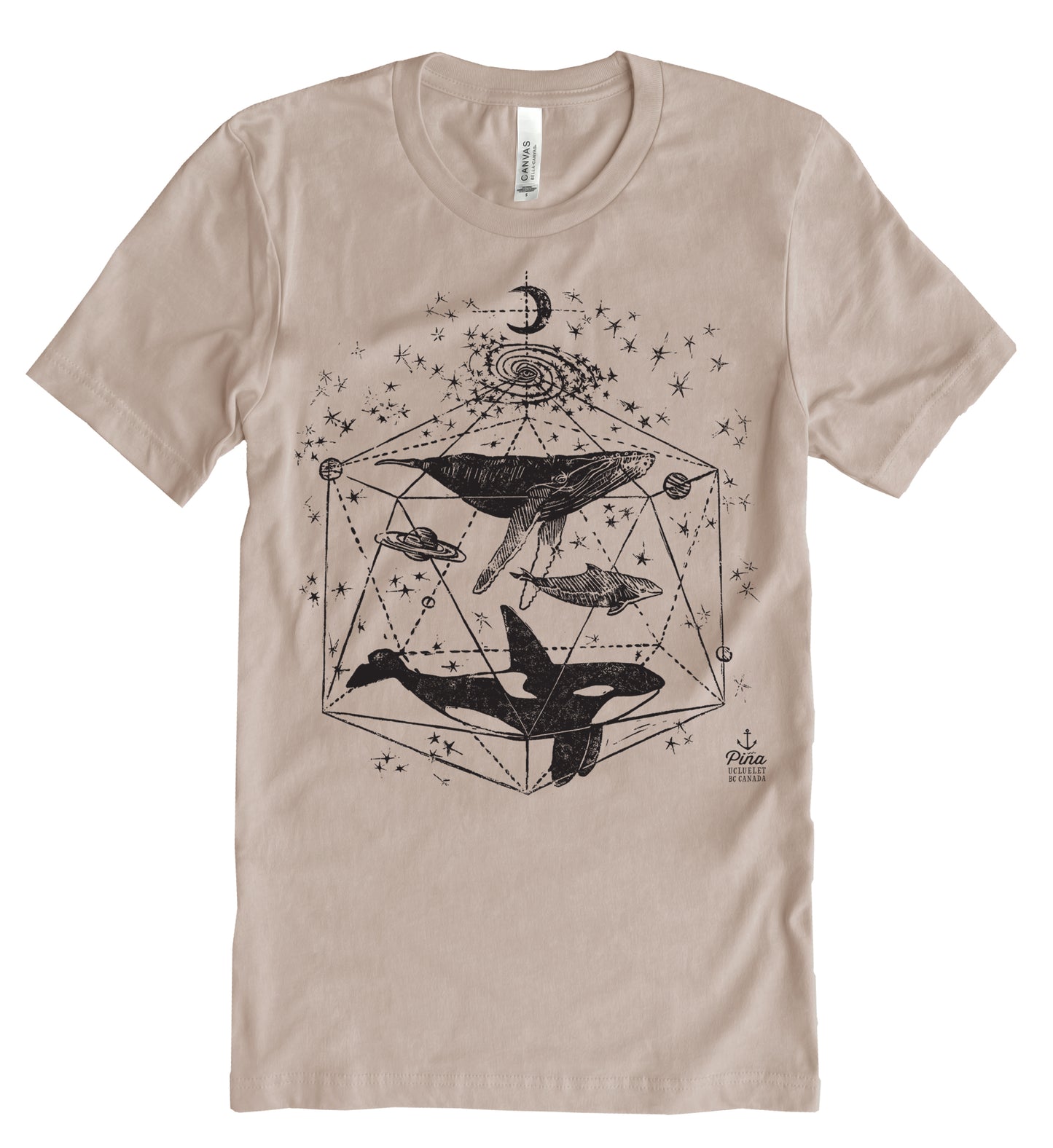 Galactic Whales in Black Ink Unisex Cotton Jersey Tee