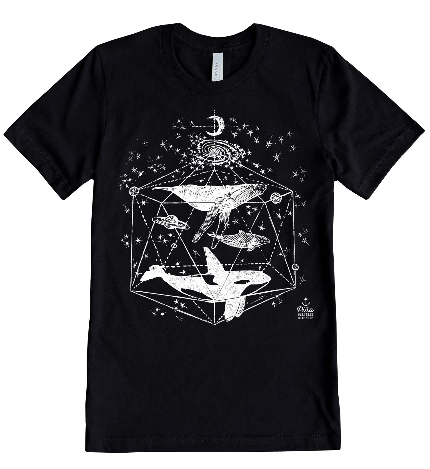 Galactic Whales in White Ink Unisex Cotton Jersey Tee