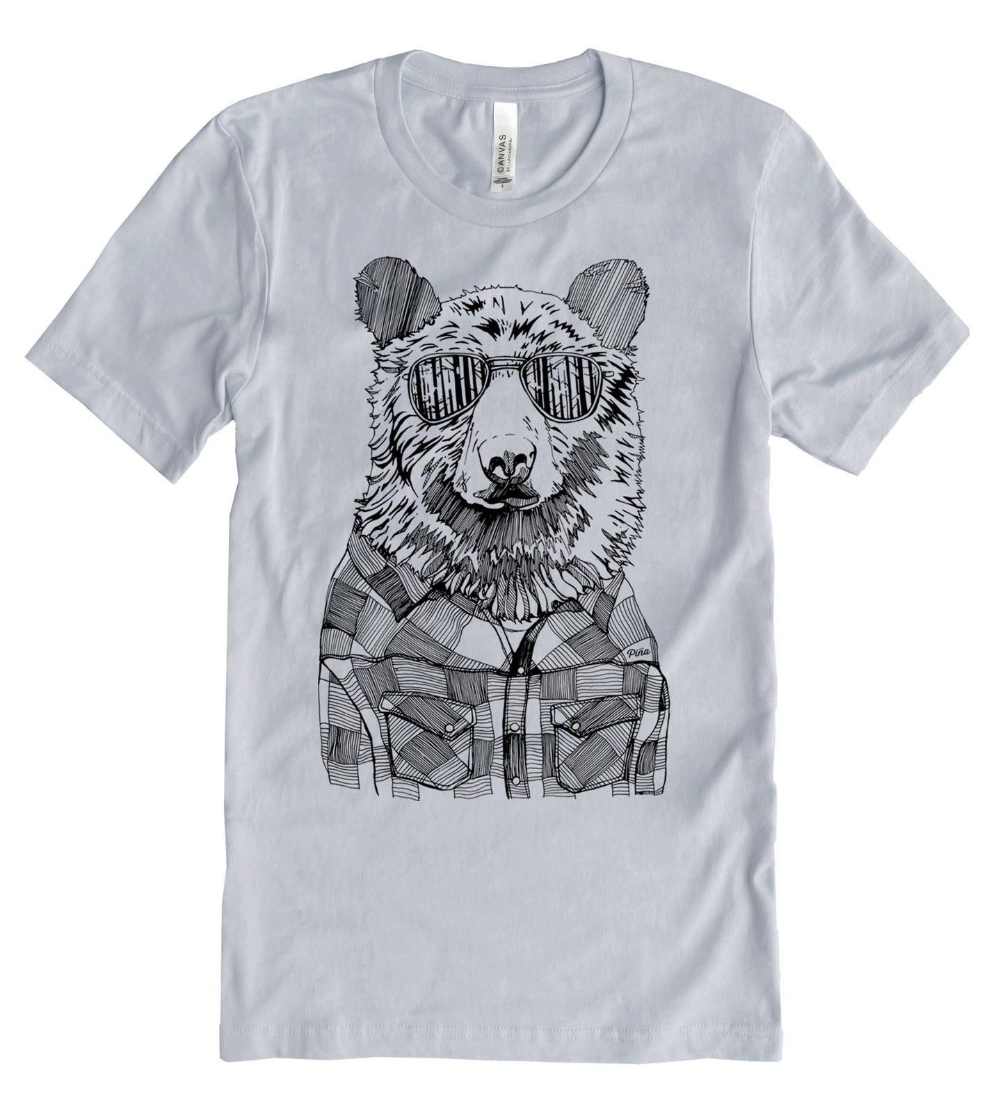 Hipster Bear in Black Ink Unisex Cotton Jersey Tee