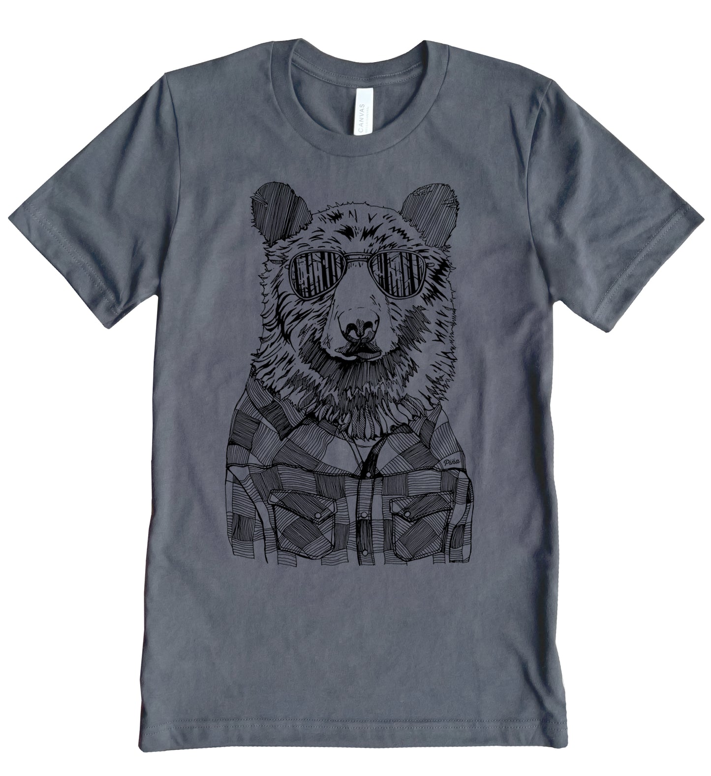 Hipster Bear in Black Ink Unisex Cotton Jersey Tee