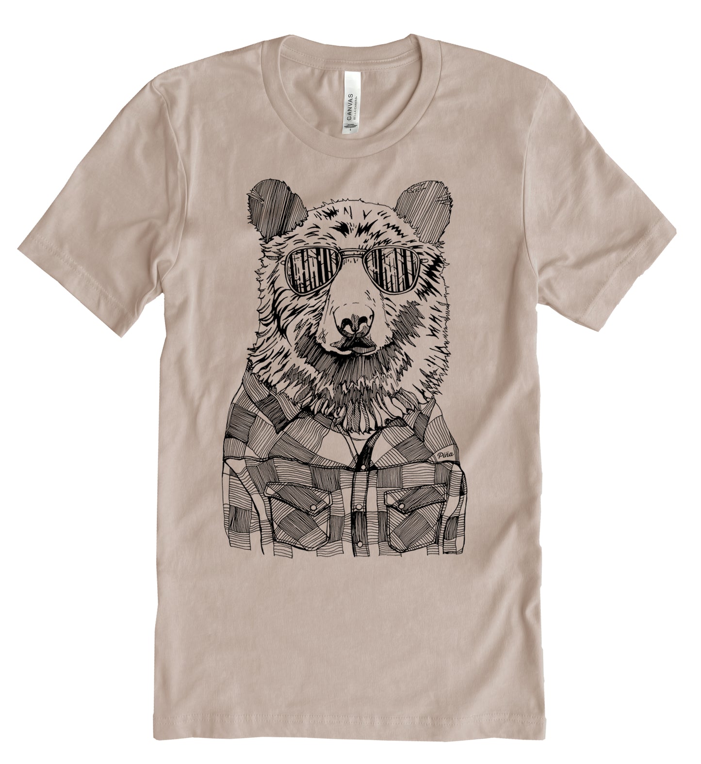 Hipster Bear in Black Ink Unisex Cotton Jersey Tee