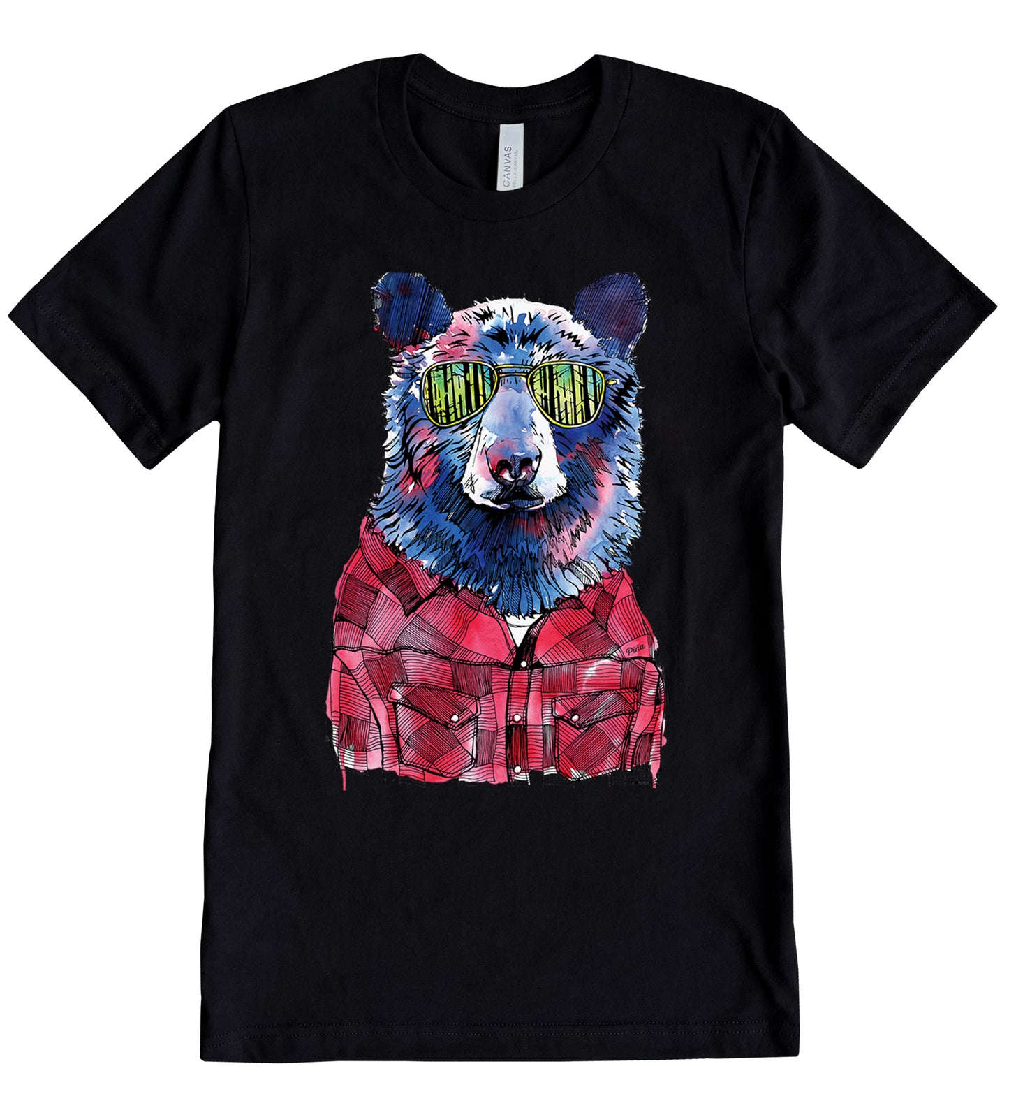 Hipster Bear in Full Colour Unisex Cotton Jersey Tee