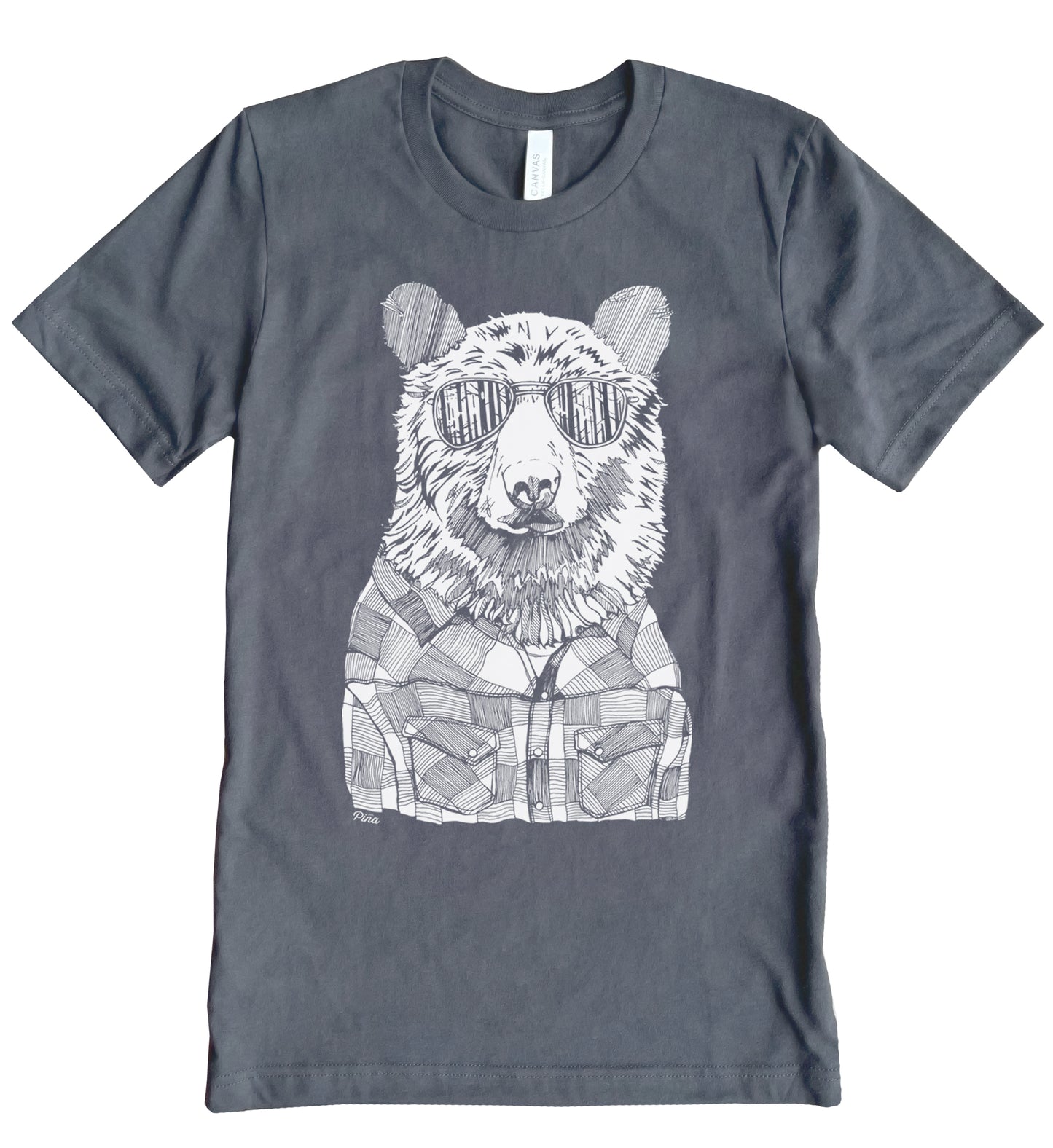 Hipster Bear in White Ink Unisex Cotton Jersey Tee