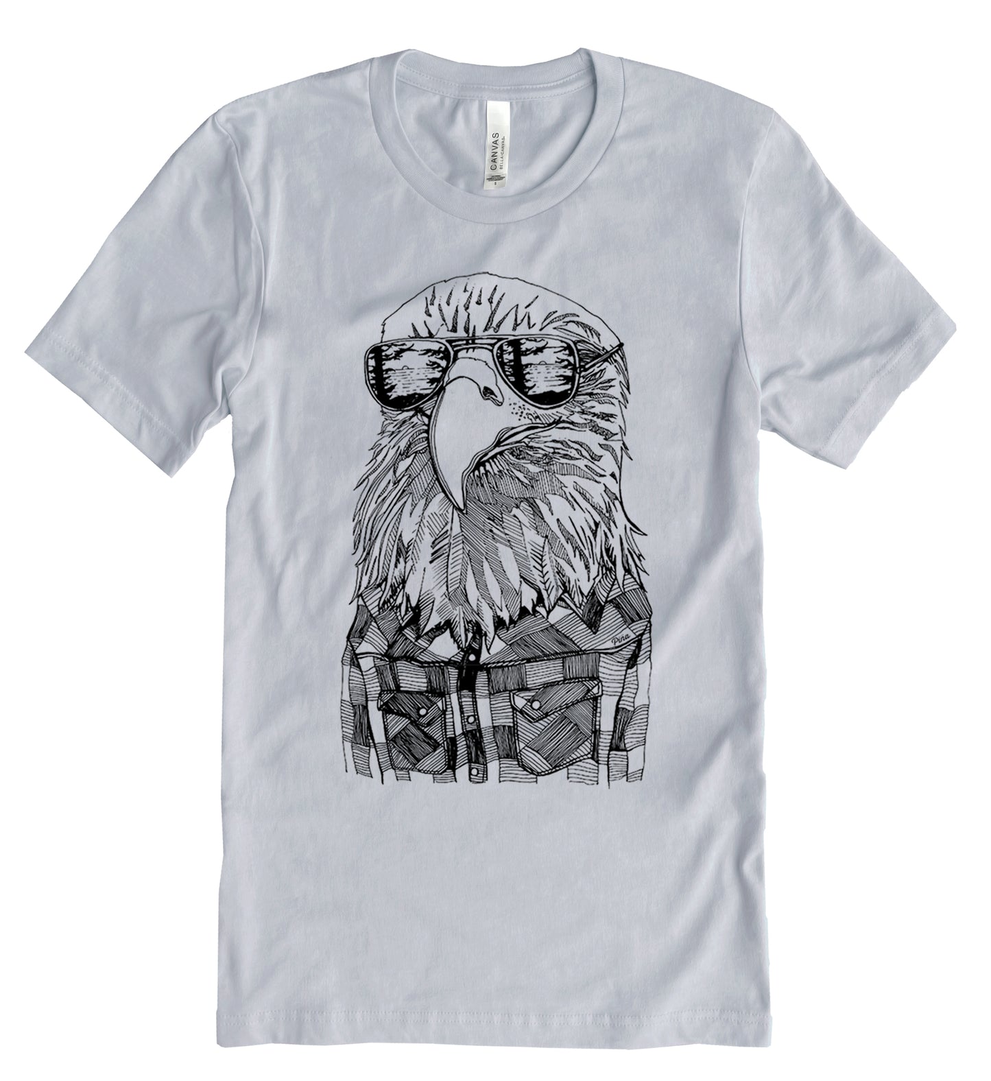 Hipster Eagle in Black Ink Colour Cotton Jersey Unisex Tee