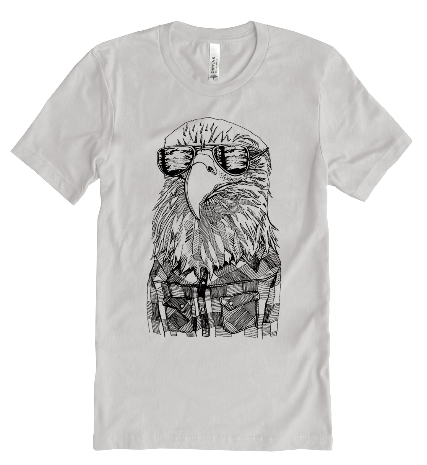 Hipster Eagle in Black Ink Colour Cotton Jersey Unisex Tee