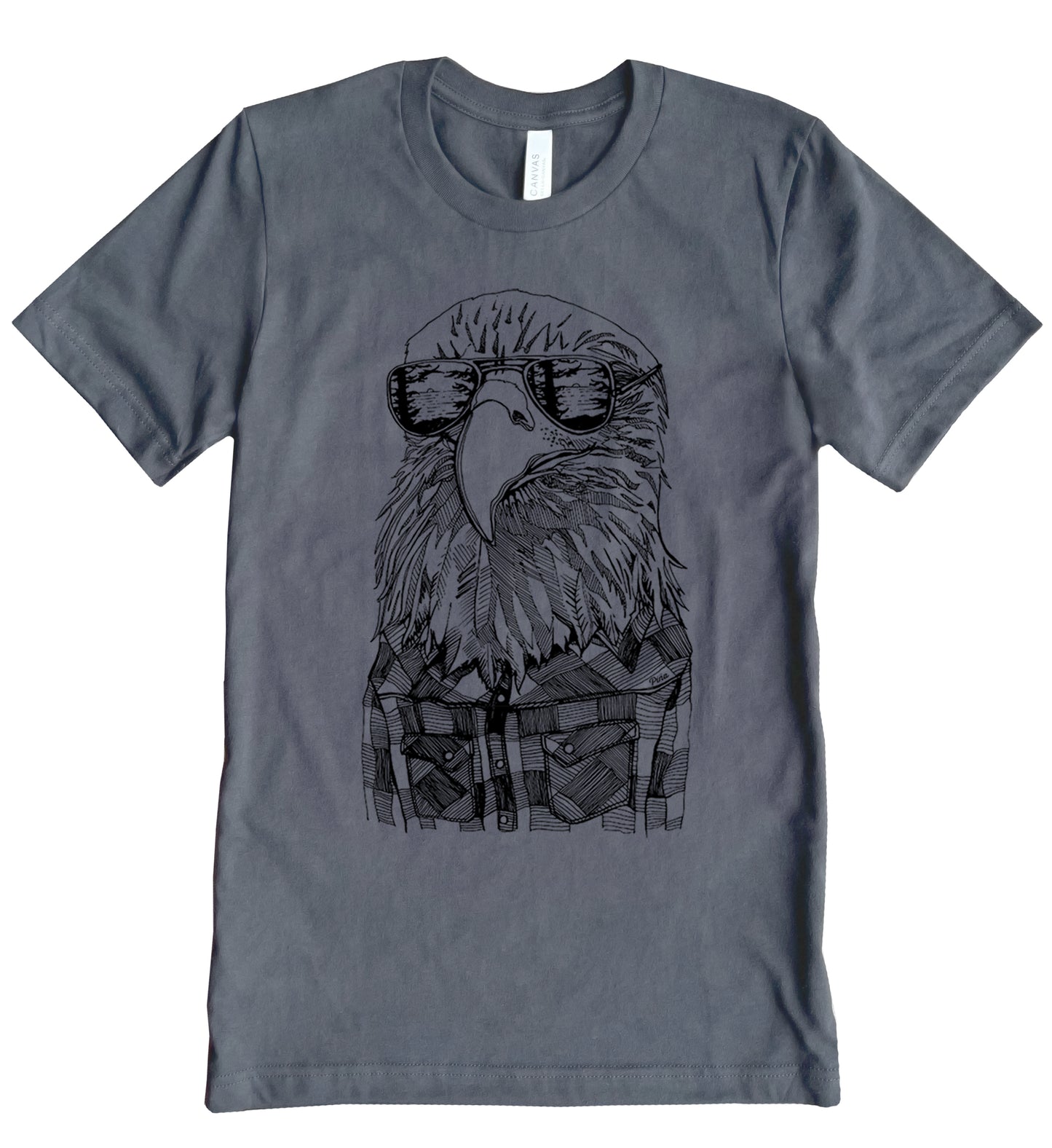 Hipster Eagle in Black Ink Colour Cotton Jersey Unisex Tee