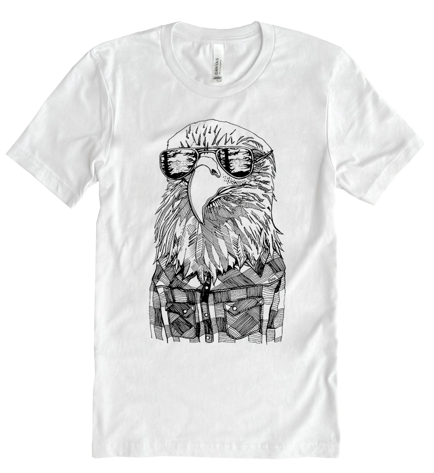 Hipster Eagle in Black Ink Colour Cotton Jersey Unisex Tee