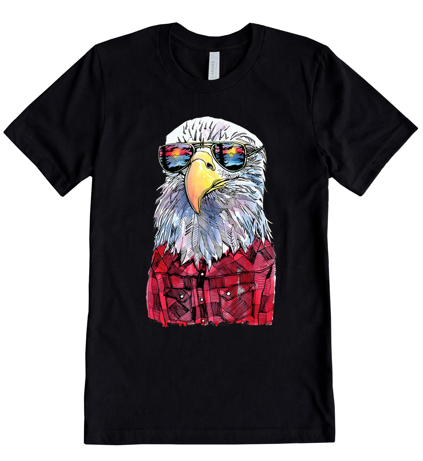 Hipster Eagle in Full Colour Cotton Jersey Unisex Tee