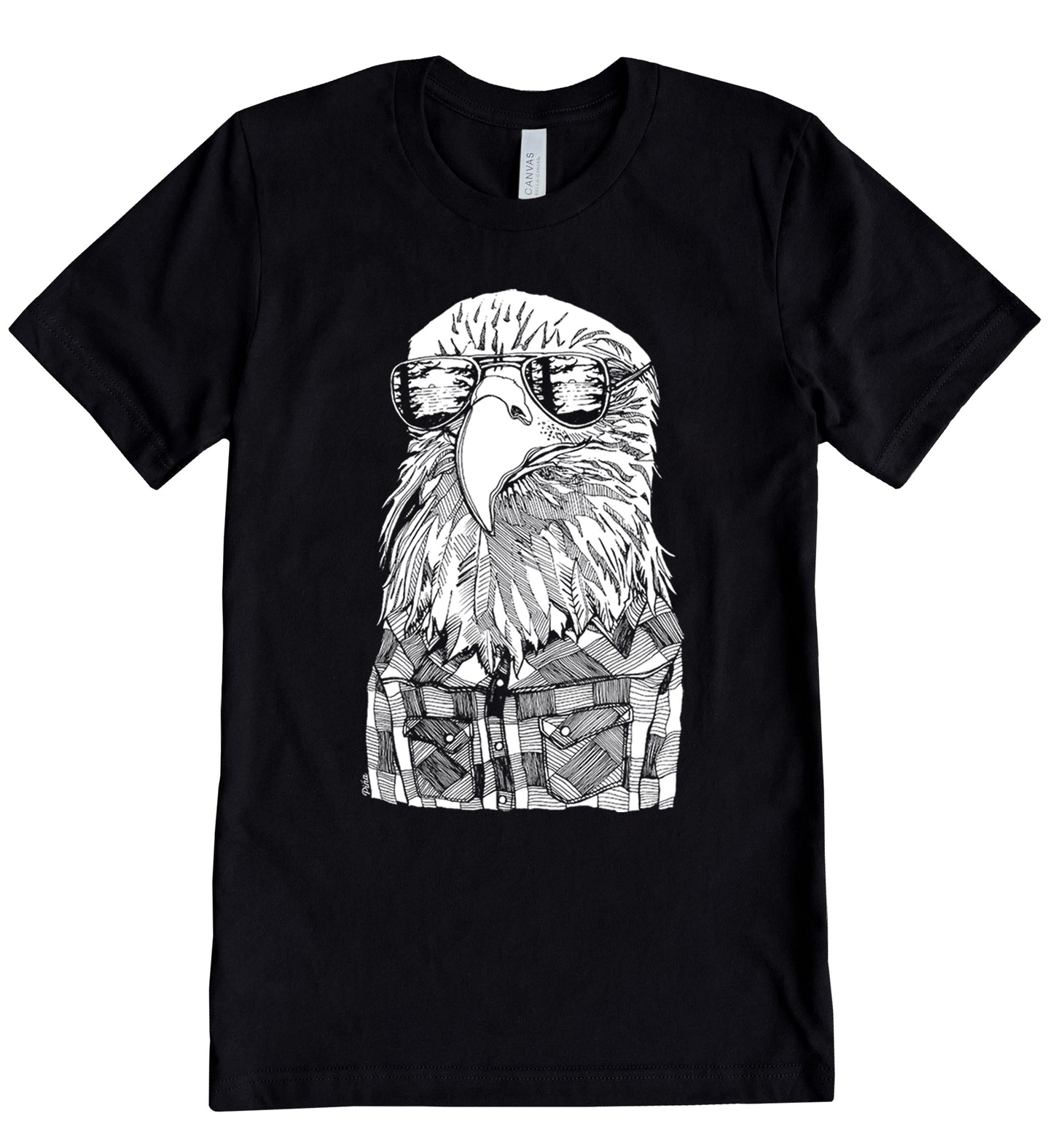 Hipster Eagle in White Ink Cotton Jersey Unisex Tee