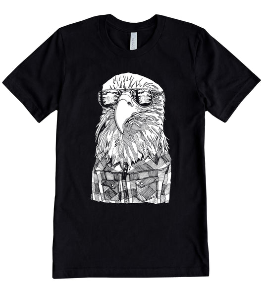 Hipster Eagle in White Ink Cotton Jersey Unisex Tee