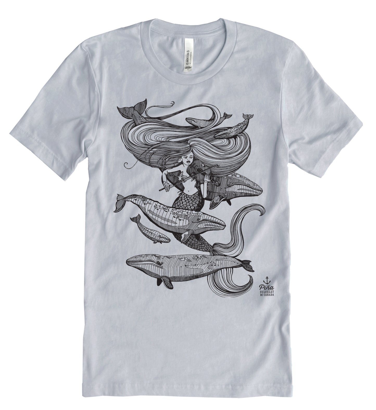 Mermaid Fiddling in Black Ink Unisex Cotton Jersey Tee