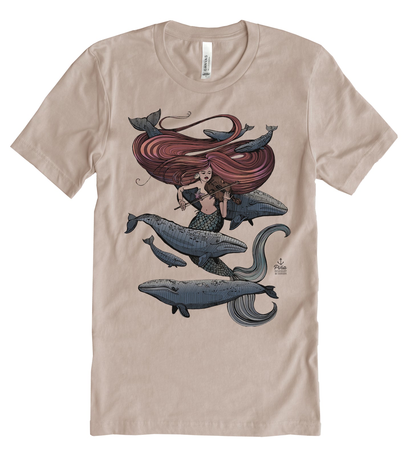 Mermaid Fiddling in Full Colour Unisex Cotton Jersey Tee