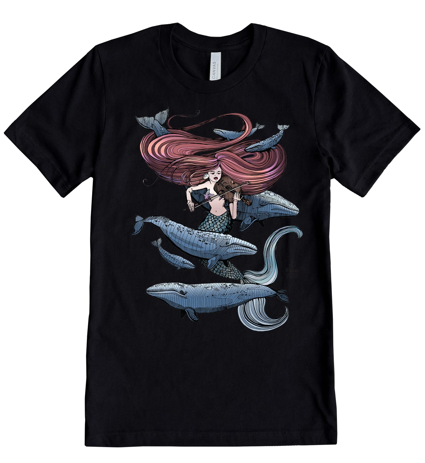 Mermaid Fiddling in Full Colour Unisex Cotton Jersey Tee