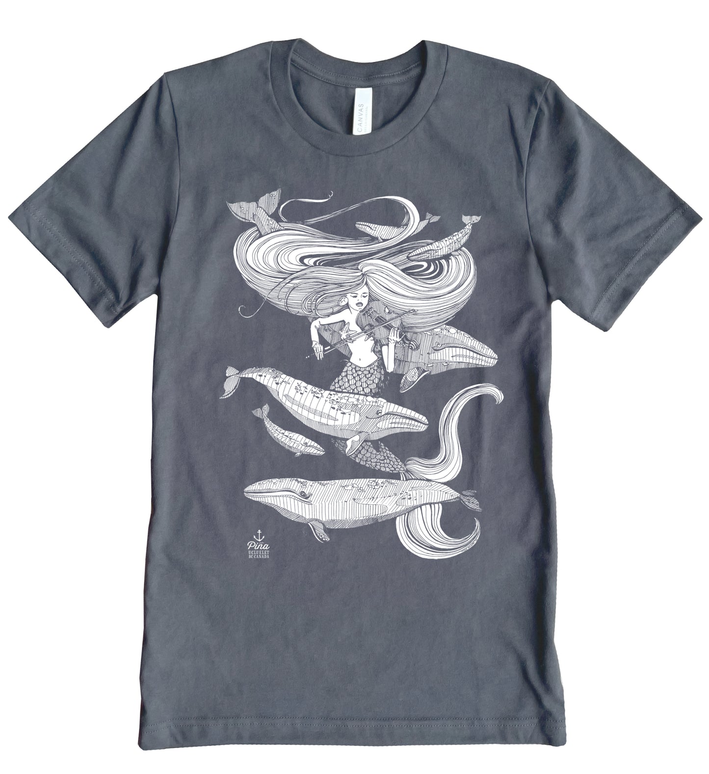 Mermaid Fiddling in White Ink Unisex Cotton Jersey Tee