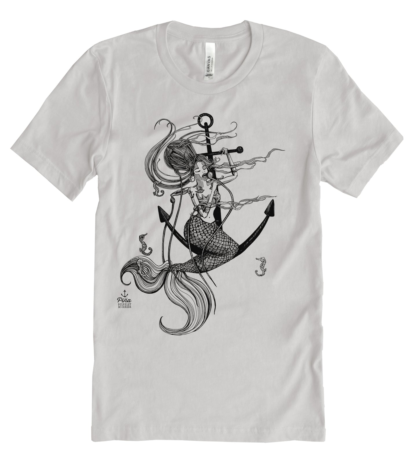 Mermaid Singing in Black Ink Unisex Cotton Jersey Tee