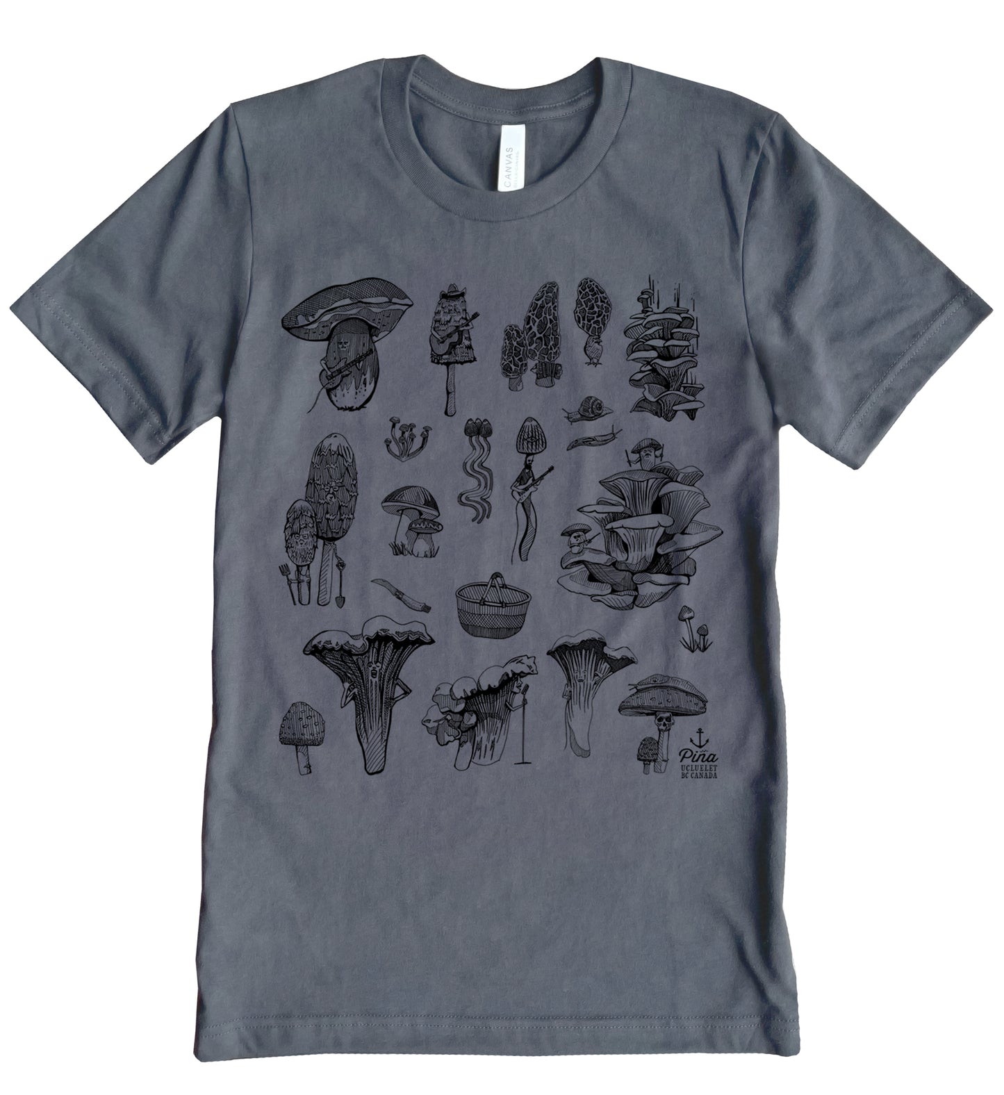 PNW Mushrooms In Black Ink Unisex Cotton Jersey Tee