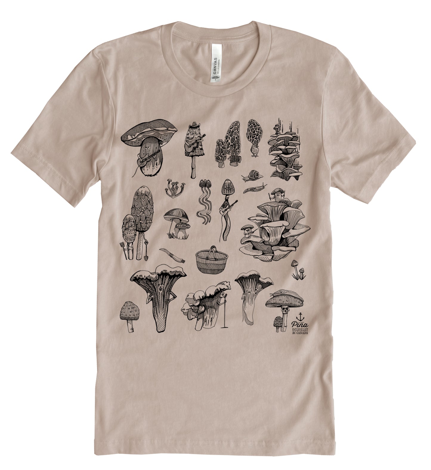 PNW Mushrooms In Black Ink Unisex Cotton Jersey Tee