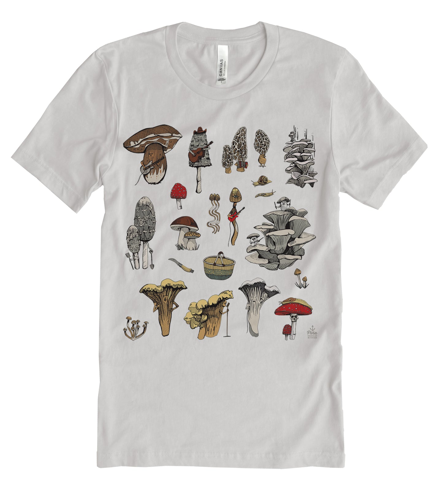 PNW Mushrooms In Full Colour Unisex Cotton Jersey Tee