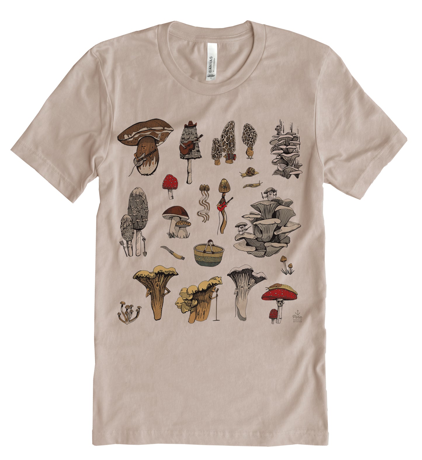 PNW Mushrooms In Full Colour Unisex Cotton Jersey Tee