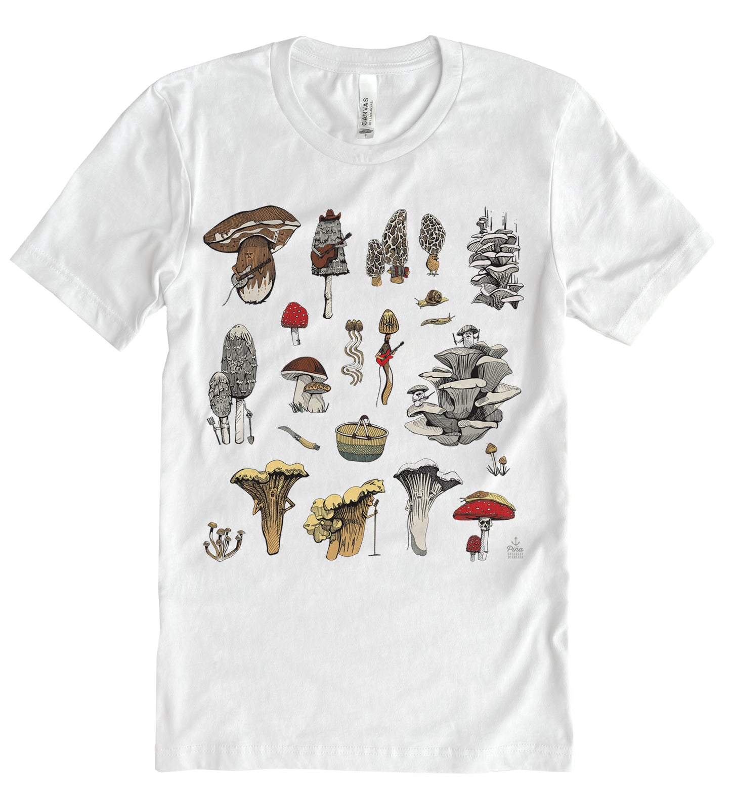 PNW Mushrooms In Full Colour Unisex Cotton Jersey Tee