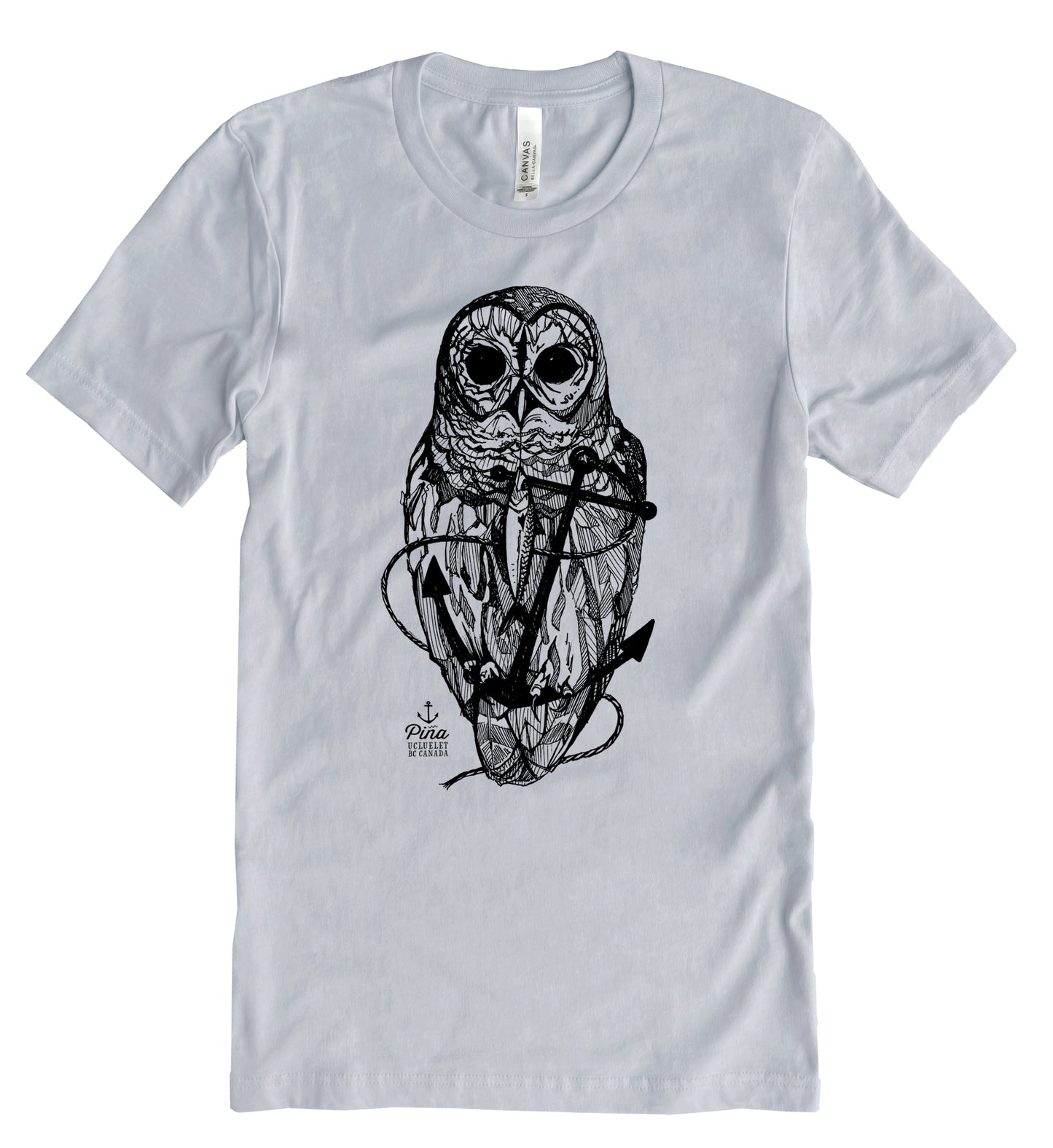 Owl and Anchor in Black Ink Unisex Cotton Jersey Tee